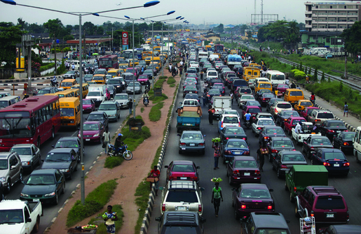 Heavy traffic is seen on the Lagos-Abeokuta expressway in Nigeria's commercial capital Lagos